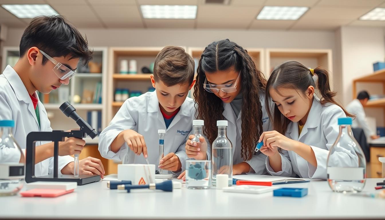 Students studying together in modern classroom